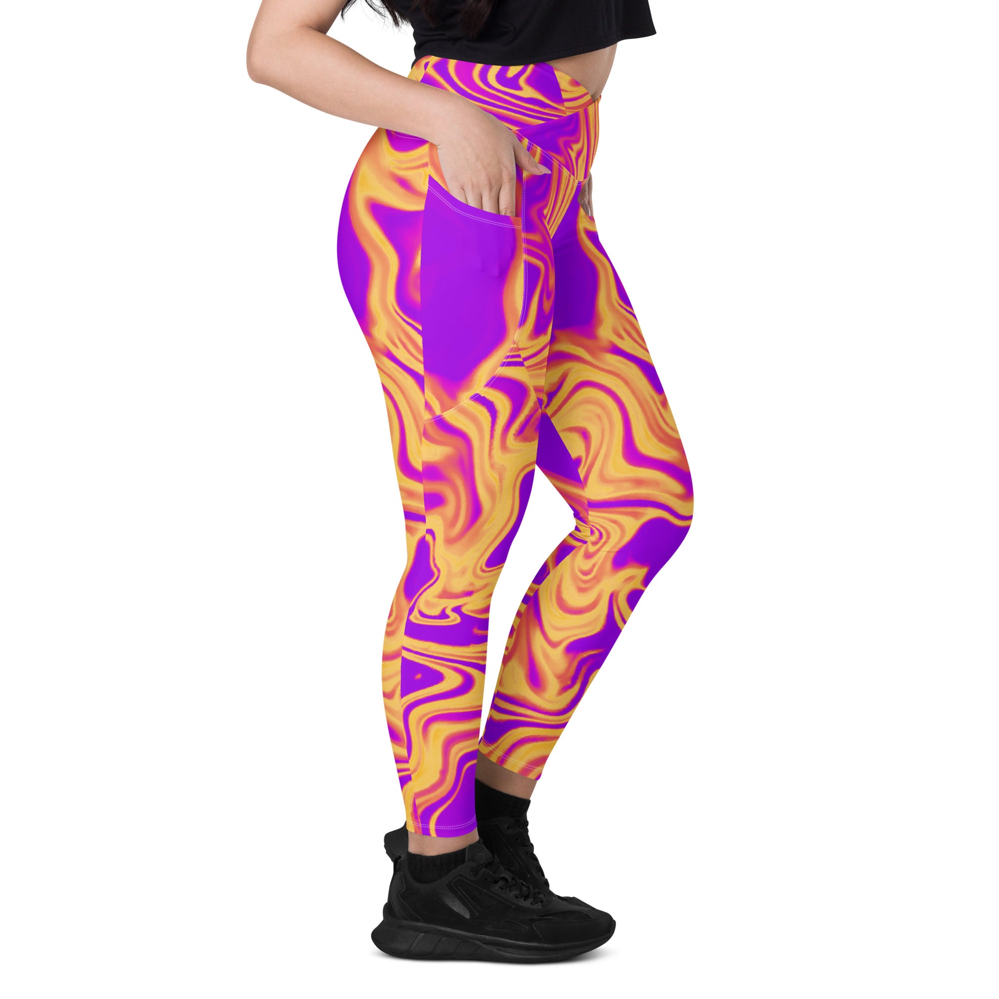 Cosmic Flow Women's Recycled Crossover Leggings With Pockets - FLAKOUT