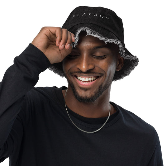 FLAKOUT Logo Embroidered Distressed Denim Hat - FLAKOUT