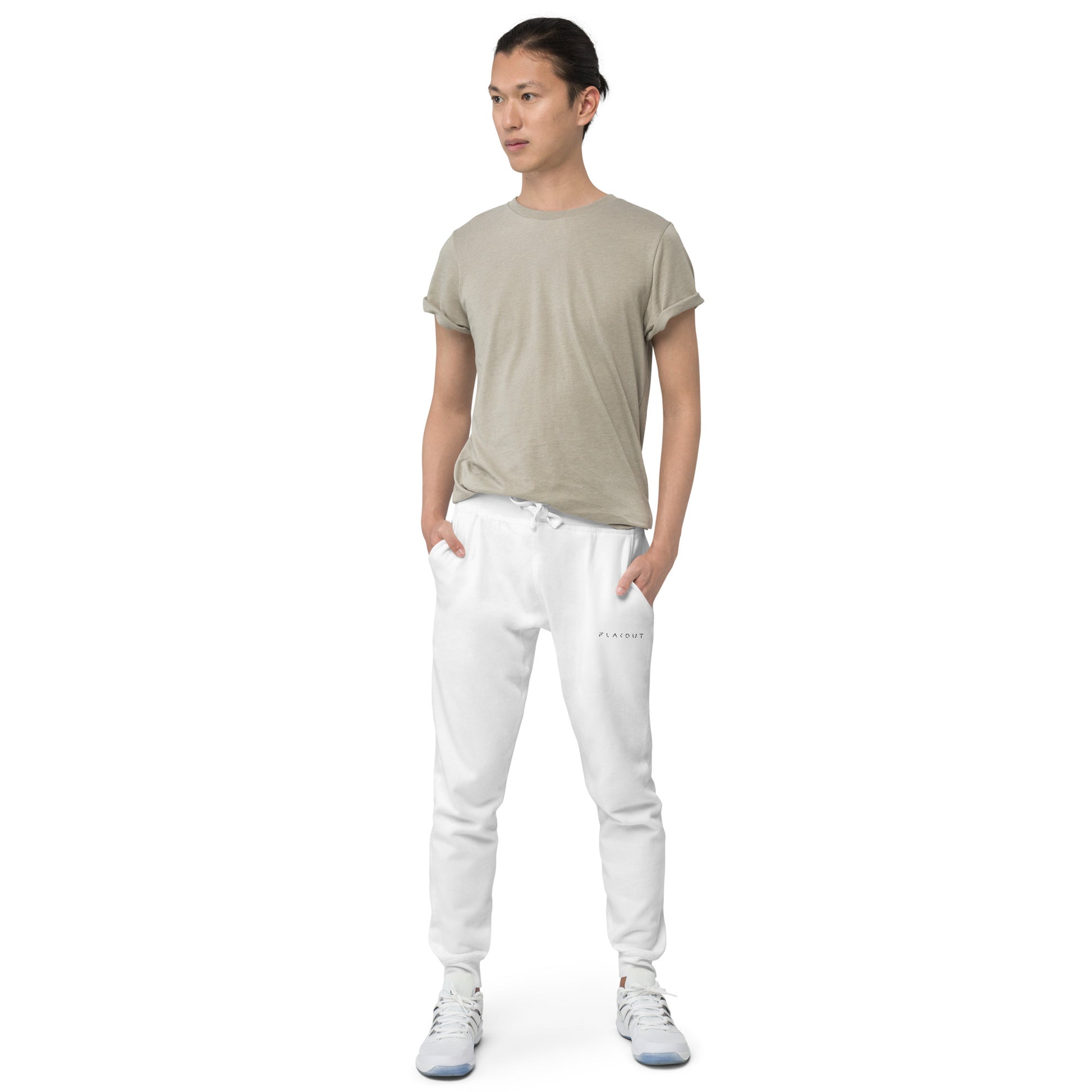 Fleece Sweatpants Flakout Embroidered Logo White - FLAKOUT