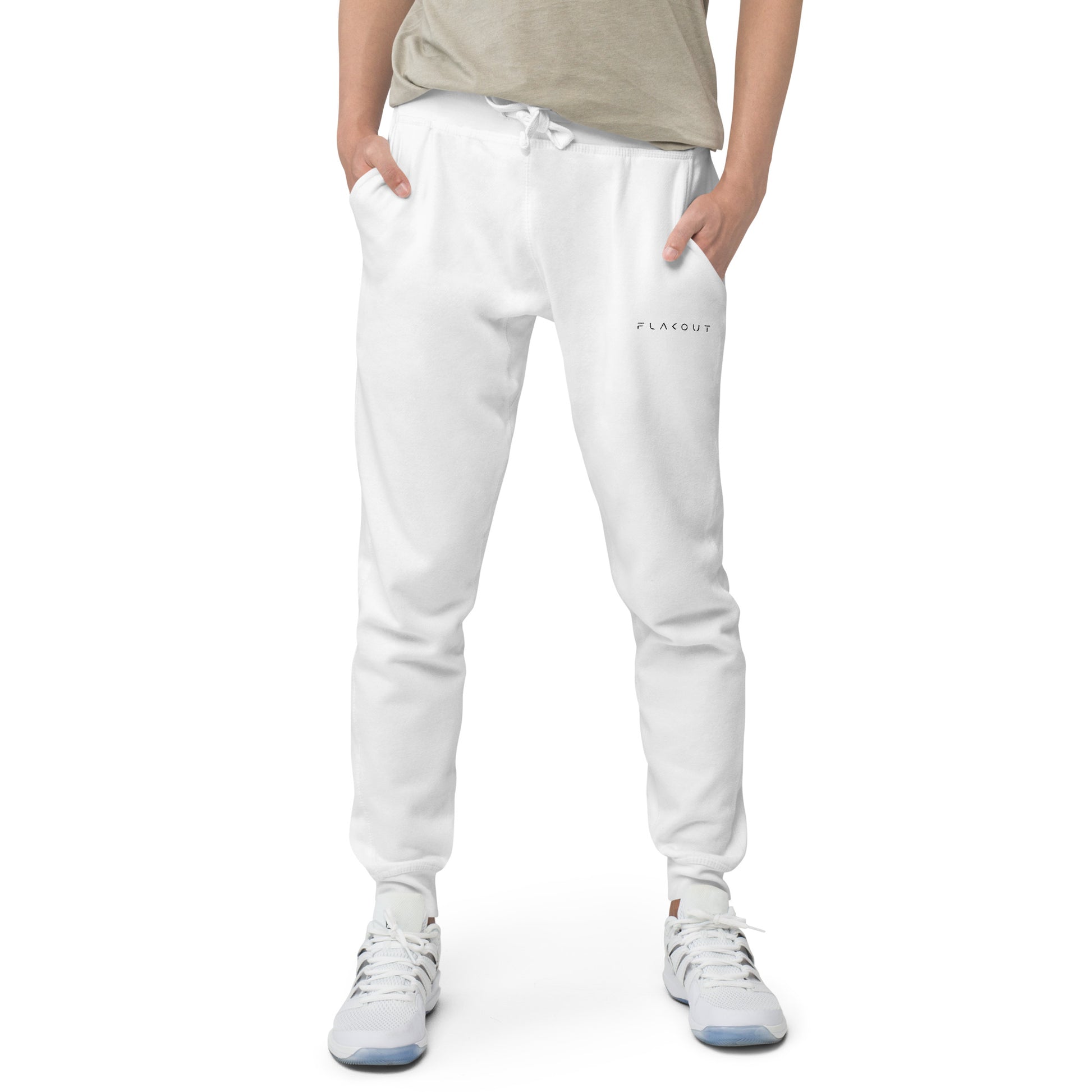 Fleece Sweatpants Flakout Embroidered Logo White - FLAKOUT