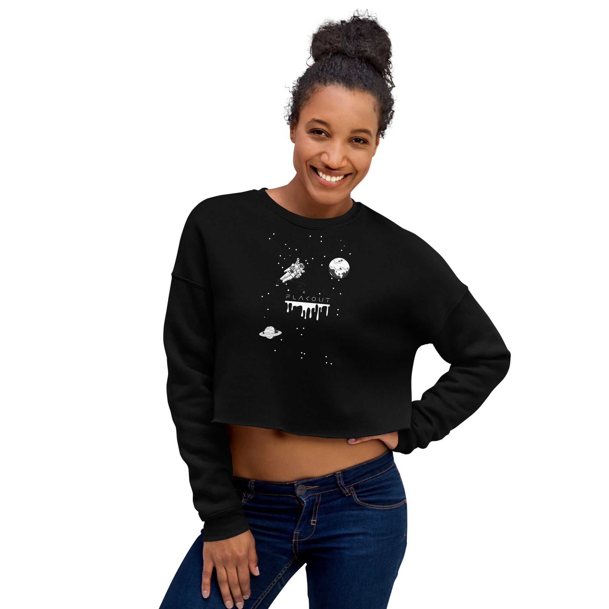 Astronaut Women's Crop Sweatshirt - Black - FLAKOUT