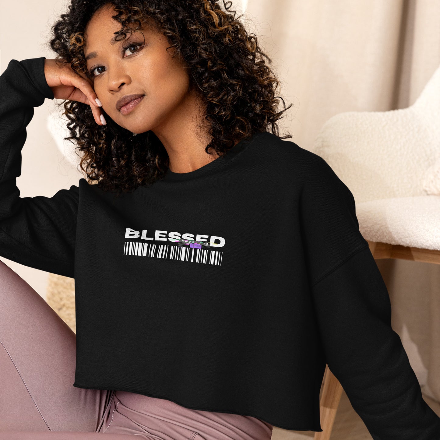 Divine Grace Blessed Women's Crop Sweatshirt - Black - FLAKOUT