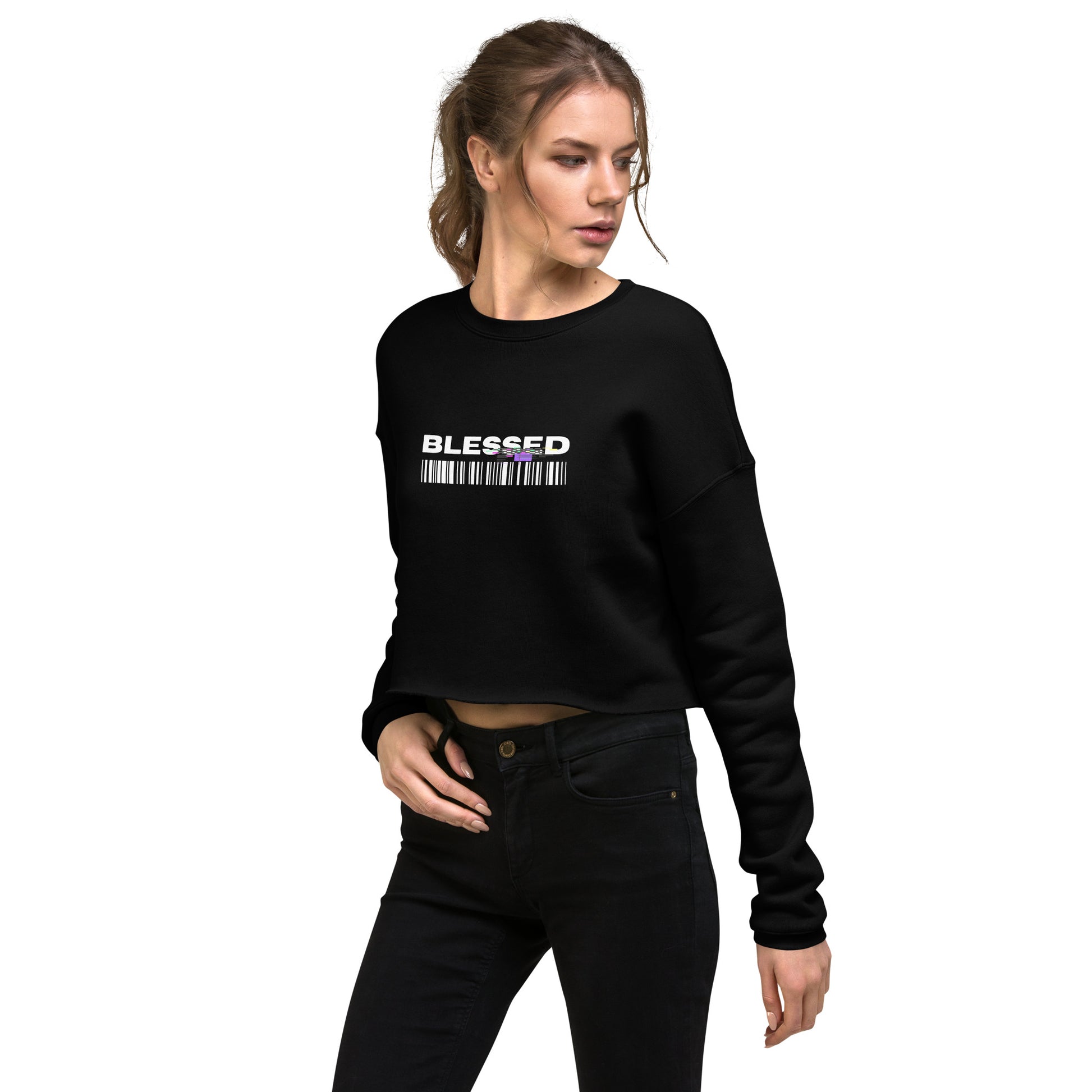 Divine Grace Blessed Women's Crop Sweatshirt - Black - FLAKOUT