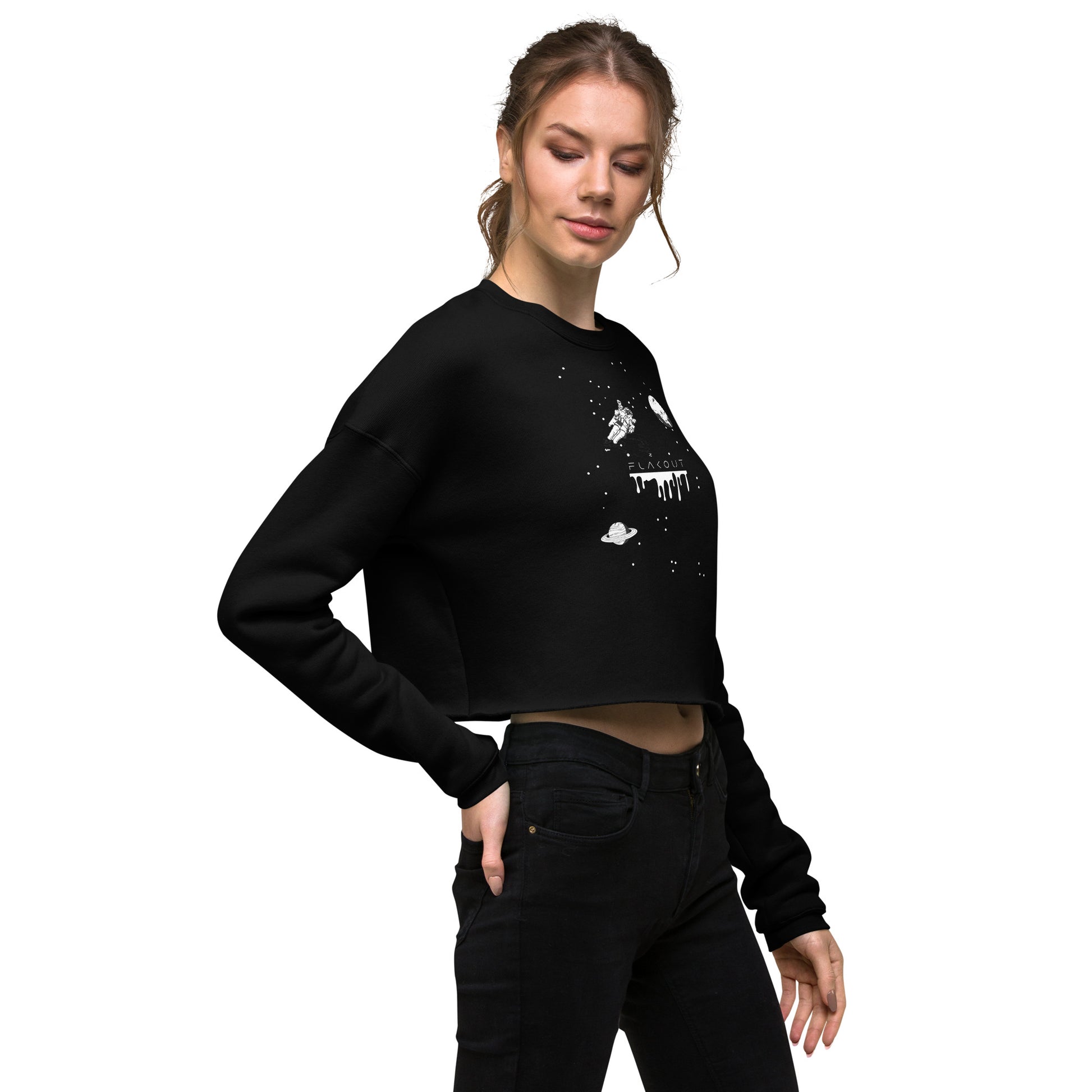 Astronaut Women's Crop Sweatshirt - Black - FLAKOUT