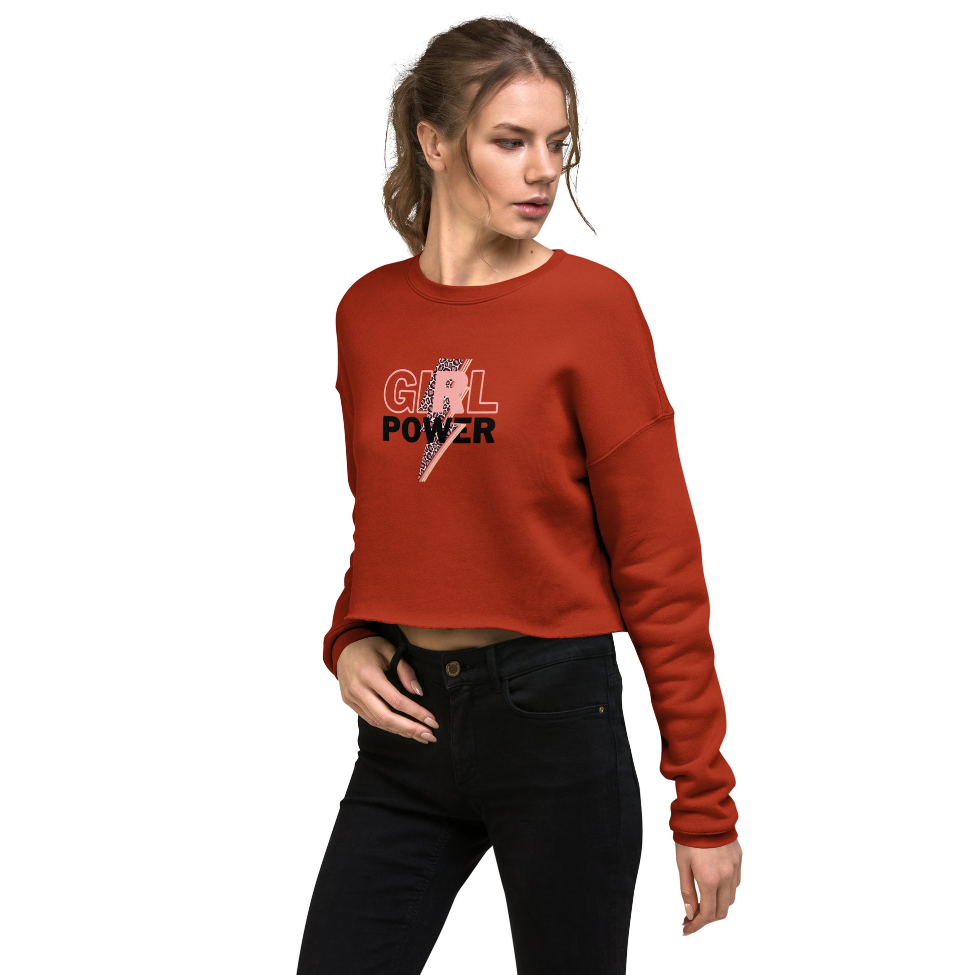 Queenly Girl Power Rebellion Women's Crop Sweatshirt - Brick - FLAKOUT