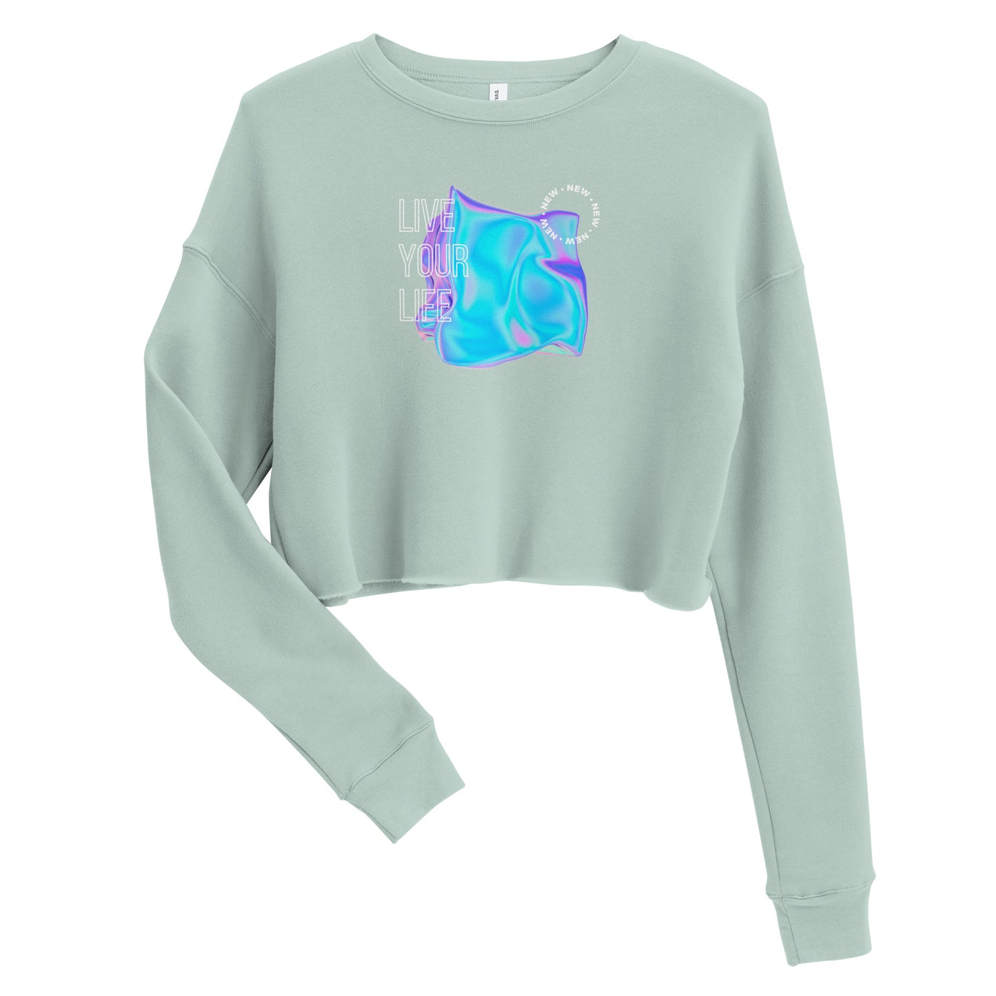 Vivid Existence Live Your Life Women's Crop Sweatshirt - Dusty Blue - FLAKOUT