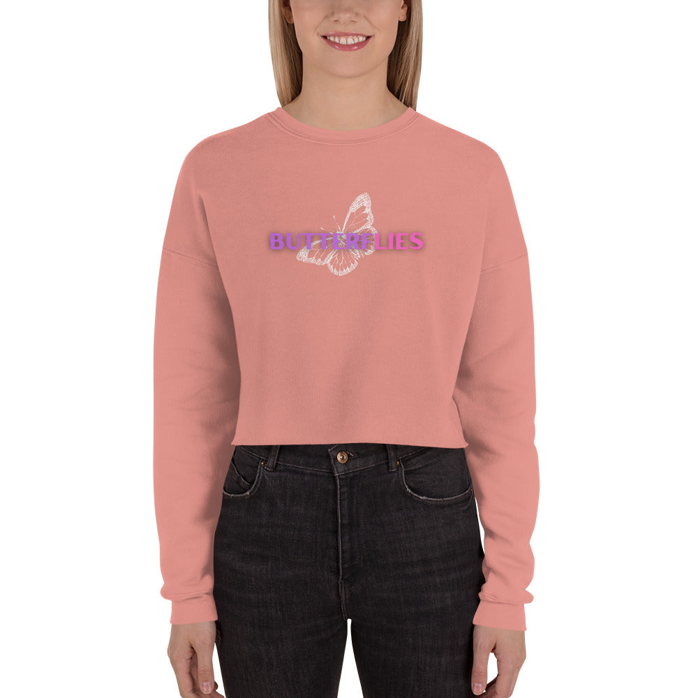 Whispers Of Wings Butterflies Women's Crop Sweatshirt - Mauve - FLAKOUT