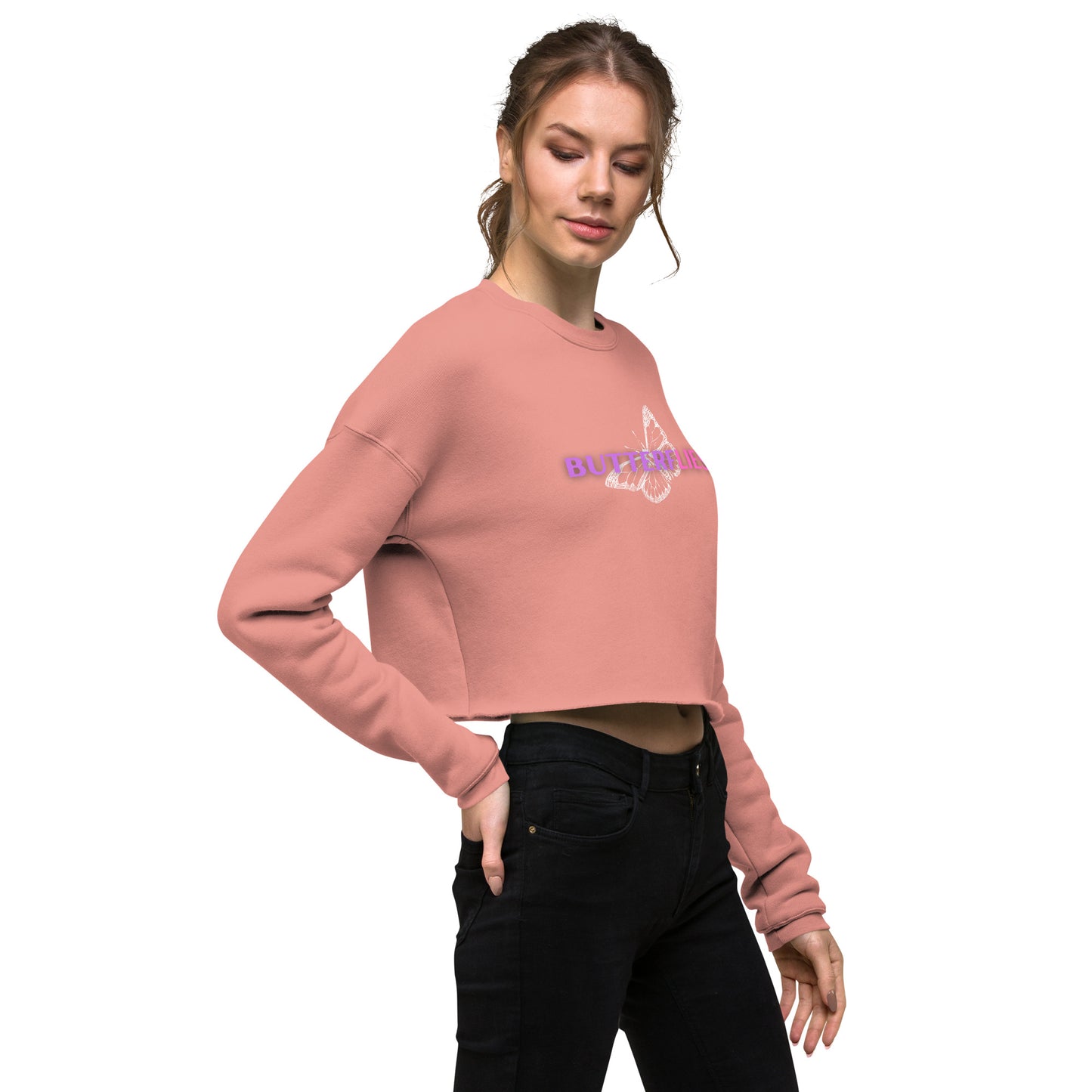 Whispers Of Wings Butterflies Women's Crop Sweatshirt - Mauve - FLAKOUT